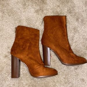 Chestnut colored suede booties